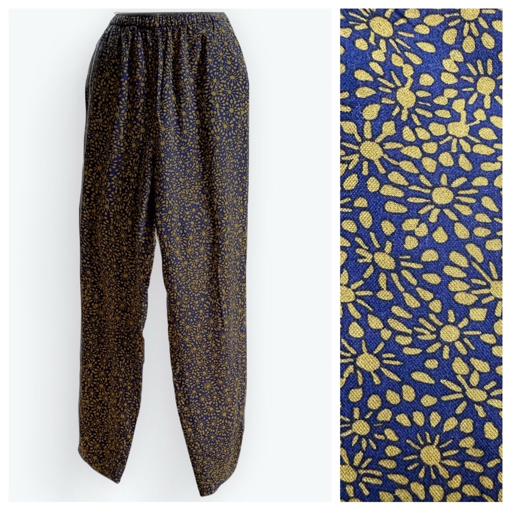 Retro Whimsical Mod Stylized Sunburst Rayon Blue & Gold Comfortable Pants ~ 6